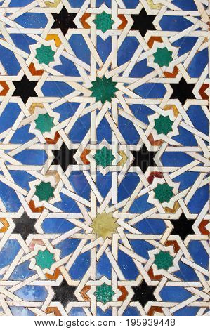 Traditional patterns of an andalusian Azulejo. Granada, Spain