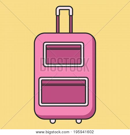 Rolling pink suitcase in flat linear style with shadow. vector illustration isolated on the background. Could be used for icon and infographic. Easy to recolor and scale Eps10