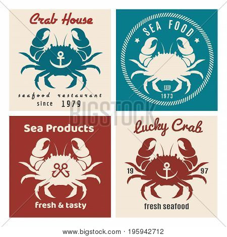 Set of retro seafood labels and signs. Vector illustration