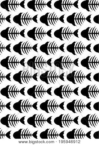 Cartoon Fish Fishbone Skeleton Pattern Vector Illustration