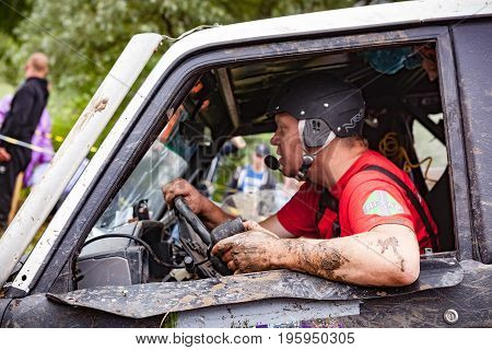 LUBOTIN UKRAINE - JULY 23 2016: RFC Ukraine Wild Boar Challenge 2016. Close up portrait of pilot.