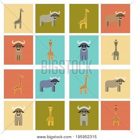 assembly of flat icons nature giraffe bull bear elephant