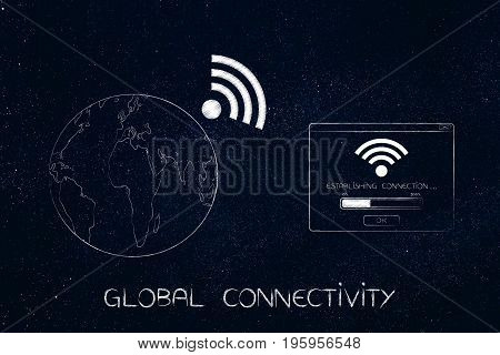 Earth With Wi-fi Symbok Next To Connection Pop-up