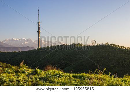 Kok Tobe Hill And Mountains View In Spring, Almaty, Kazakhstan