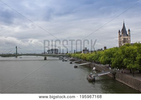 View of Rhine river from Hohenzollern bridge Cologne Germany