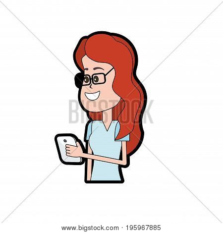 beauty woman with hairstyle and smartphone in the hand vector illustrtaion