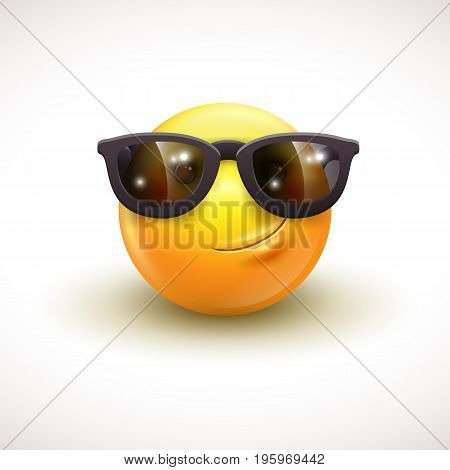 Cute smiling emoticon wearing black sunglasses, emoji, smiley - vector illustration EPS10