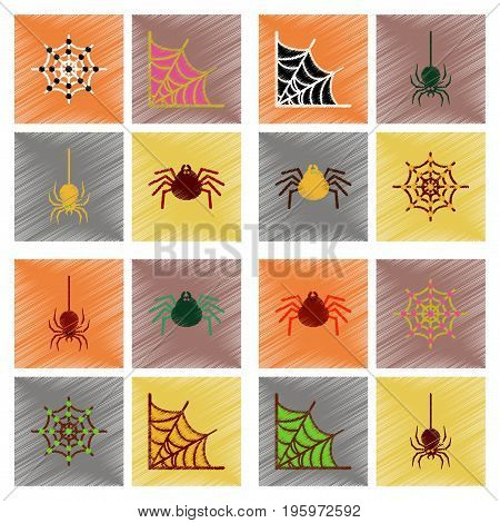 assembly flat shading style icons of halloween spider web