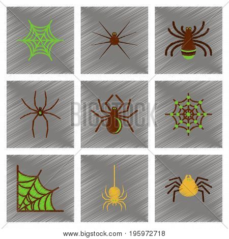 assembly flat shading style icons of halloween spider web