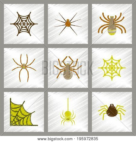 assembly flat shading style icons of halloween spider web