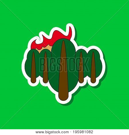 paper sticker on stylish background of fire in the forest