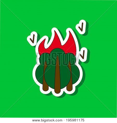 paper sticker on stylish background of fire in the forest