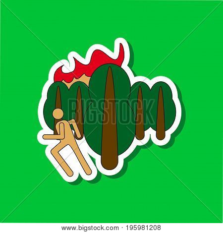 paper sticker on stylish background of fire in forest human