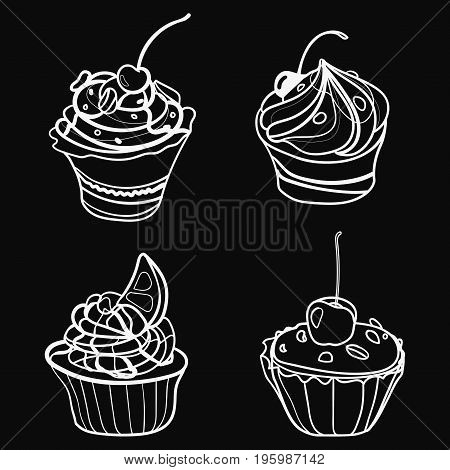Vector set of chocolates. Collection of stylized sweets. Desserts.