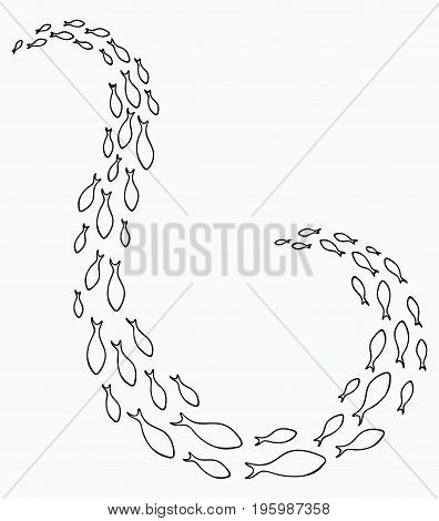 Silhouettes of groups of sea fishes. Colony of small fish. Icon.