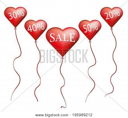 Red Baloons Discounts. Sale concept icons for shop, retail. Fashion birthday vector illustration. Baloon sale poster