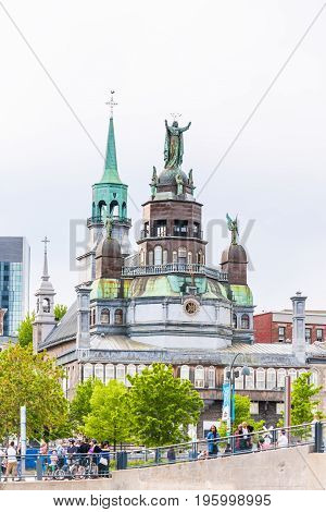 Montreal, Canada - May 27, 2017: Front Exterior View Of Chapelle Notre Dame De Bon Secours In Quebec