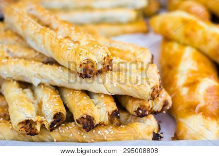 Rollini With Cheese And Chicken. Concept Of National Cuisines Of The World.