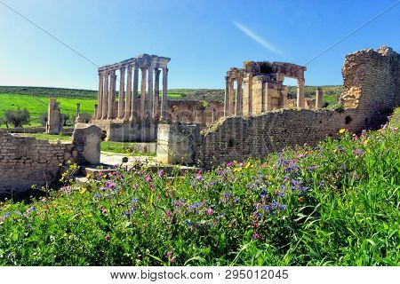 Landscape Of Ruins Of The Theater In Dougga, Tunisia