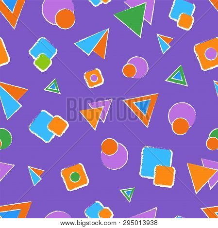 Seamless Abstract Pattern For Children S Themes. Bright Multicolored Geometric Shapes. Ideal For Chi