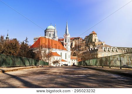 Castle In Hungary. Westerly Cathedral. The Biggest Church In Hungary.view Of An Esztergom Basilica, 