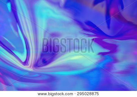 Abstract Trendy Holographic Background In 80s Style. Real Texture In Violet, Pink And Mint Colors Wi