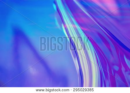 Abstract Trendy Holographic Background In 80s Style. Real Texture In Violet, Pink And Mint Colors Wi