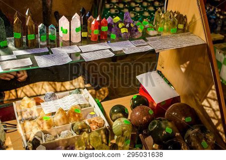 Moscow Region, Russia - July 2015: Sale Of Charged Crystals Inside The Golod (goloda) Pyramid