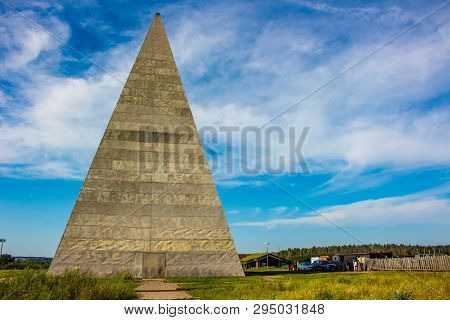 Moscow Region, Russia - July 2015: Energy Pyramid Golod (goloda) On Novorizhskoye Highway
