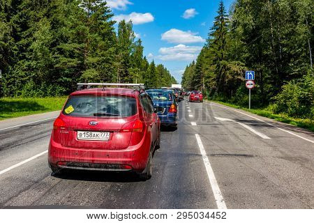 Moscow Region, Russia - June 2015: Congestion On The Istrinskoe Highway In The Moscow Region