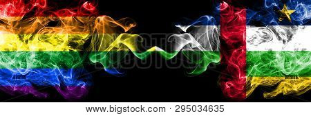 Gay Vs Central African Republic Smoke Flags Placed Side By Side. Thick Colored Silky Smoke Flags Of 