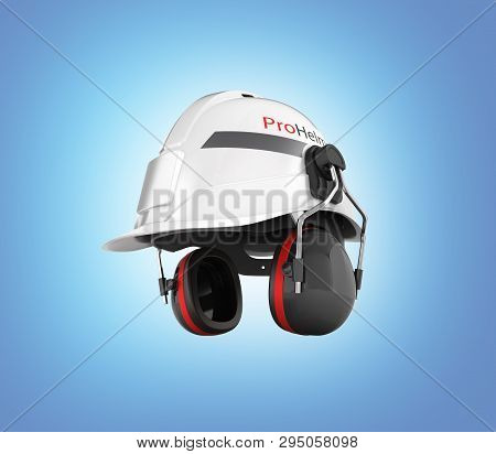 Hard Hat Safety Halmet With Earmuffs Isolated On Blue Gradient Background 3d