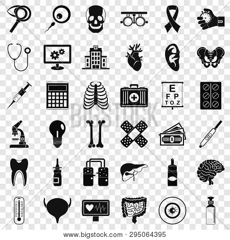 Right Diagnostic Icons Set. Simple Style Of 36 Right Diagnostic Vector Icons For Web For Any Design
