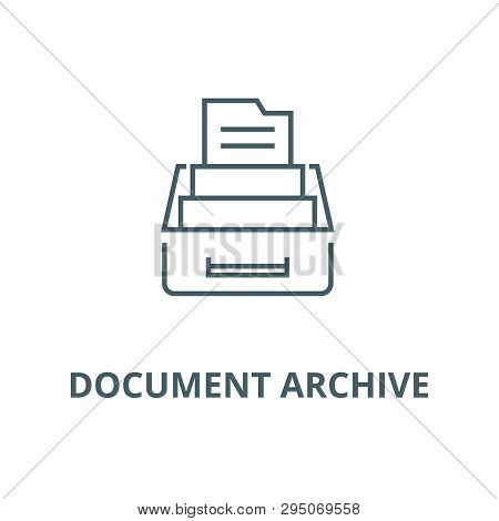 Document Archive, Box With Files Line Icon, Vector. Document Archive, Box With Files Outline Sign, C