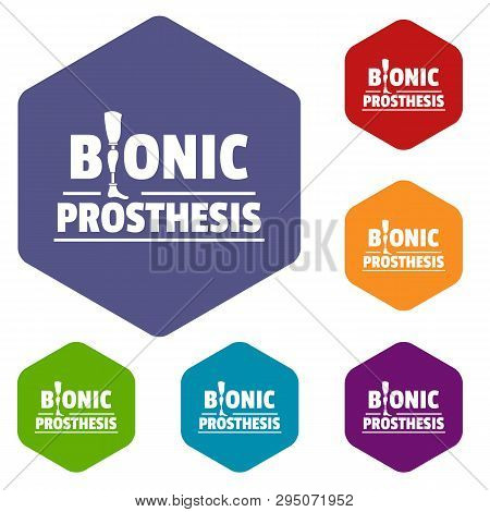 Bionic Prosthesis Icons Vector Colorful Hexahedron Set Collection Isolated On White