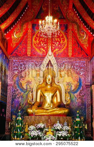 Nakhon Phanom, Thailand - January 3, 2018: Buddha Statue In Phutthanimit Bureau Of Monks, The Thai