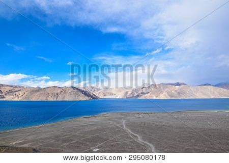 On the road in Leh Ladakh landscape.Khardung La pass.Road on snow mountain  in northern India.
