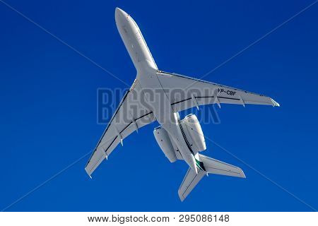Moscow, Russia - March 20, 2019: Aircraft Bombardier Global 5000 Vp-cbf Takes Off At Vnukovo Airport
