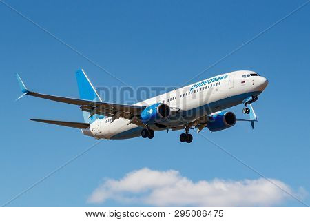 Moscow, Russia - April 03, 2019: Aircraft Boeing 737-8al(wl) Vp-bps Of Pobeda Airline Going To Landi
