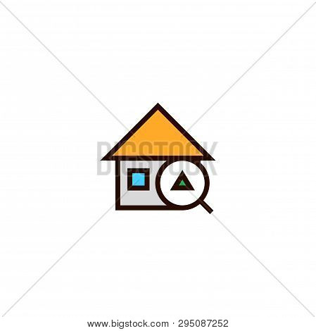 Up House Search Icon. Home With Magnifying Glass And Arrow Symbol. Simple Clean Thin Outline Style D