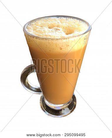Tea With Milk Or Known As Teh Tarik In Malaysia On White Background. Selective Focus