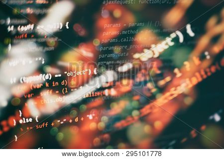 Css, Javascript And Html Usage. Monitor Closeup Of Function Source Code. Abstract It Technology Back