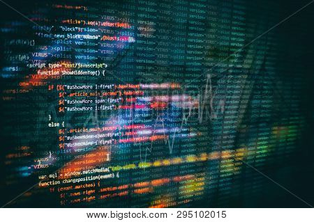 Css, Javascript And Html Usage. Monitor Closeup Of Function Source Code. Abstract It Technology Back