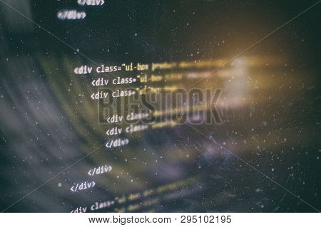 Css, Javascript And Html Usage. Monitor Closeup Of Function Source Code. Abstract It Technology Back