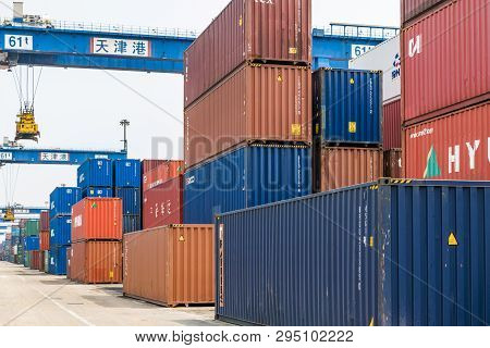 Tianjin China - On Jul 04, 2016:scene Of Tianjin Port Container Freight Terminal.