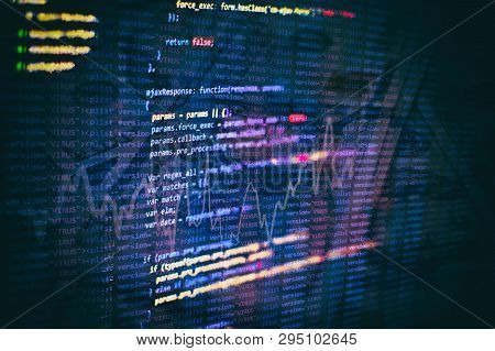 Javascript Functions, Variables, Objects. Project Managers Work New Idea. Future Technology Creation