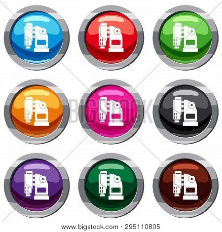 Pneumatic Hammer Machine Set Icon Isolated On White. 9 Icon Collection Illustration