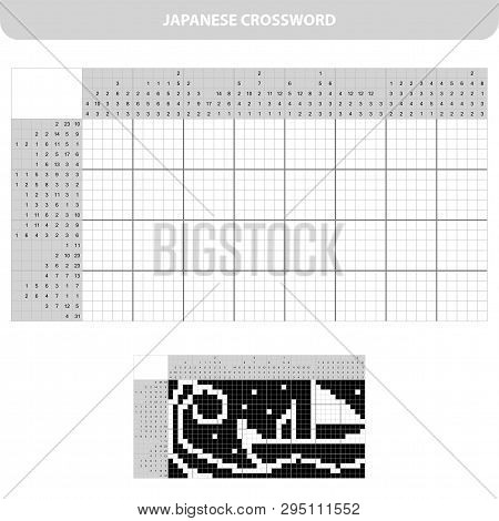Ship. Black And White Japanese Crossword With Answer. Nonogram With Answer. Graphic Crossword. Puzzl