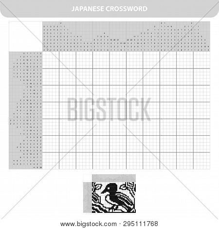 Bird. Black And White Japanese Crossword With Answer. Nonogram With Answer. Graphic Crossword. Puzzl