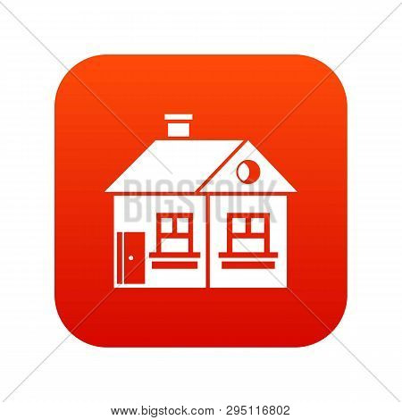 Large Single-storey House Icon Digital Red For Any Design Isolated On White Illustration